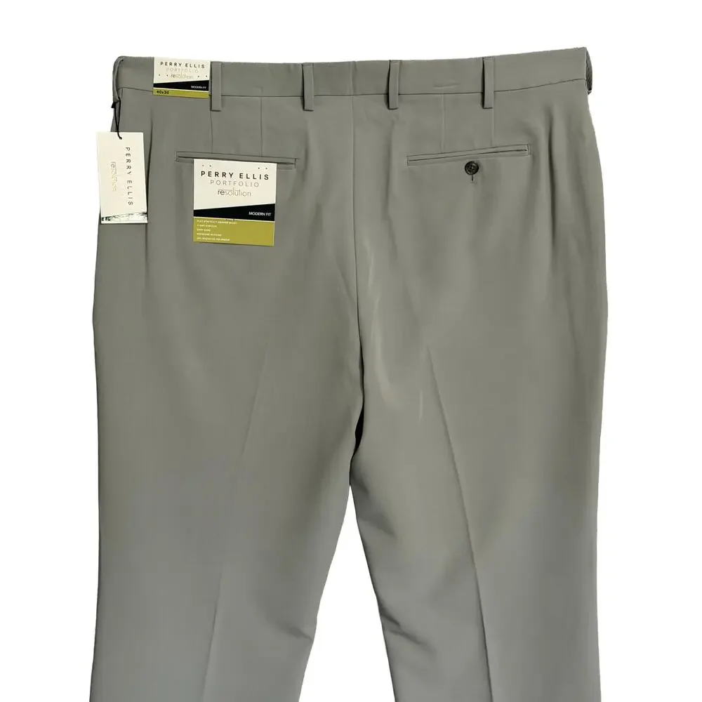 Perry Ellis Portfolio Pants Men's 40x30 Modern Fit Dress Pant Chiseled Stone NEW